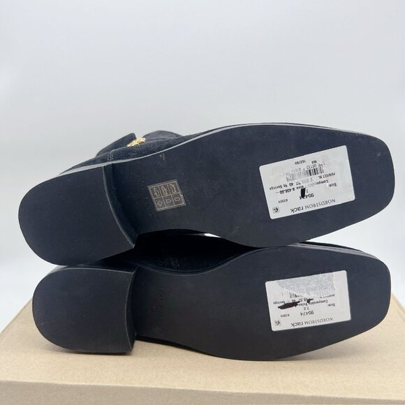 TORY BURCH Everly Ankle Boots Gold Logo Black Suede Side Zip US 7.5 $438 - Picture 9 of 11